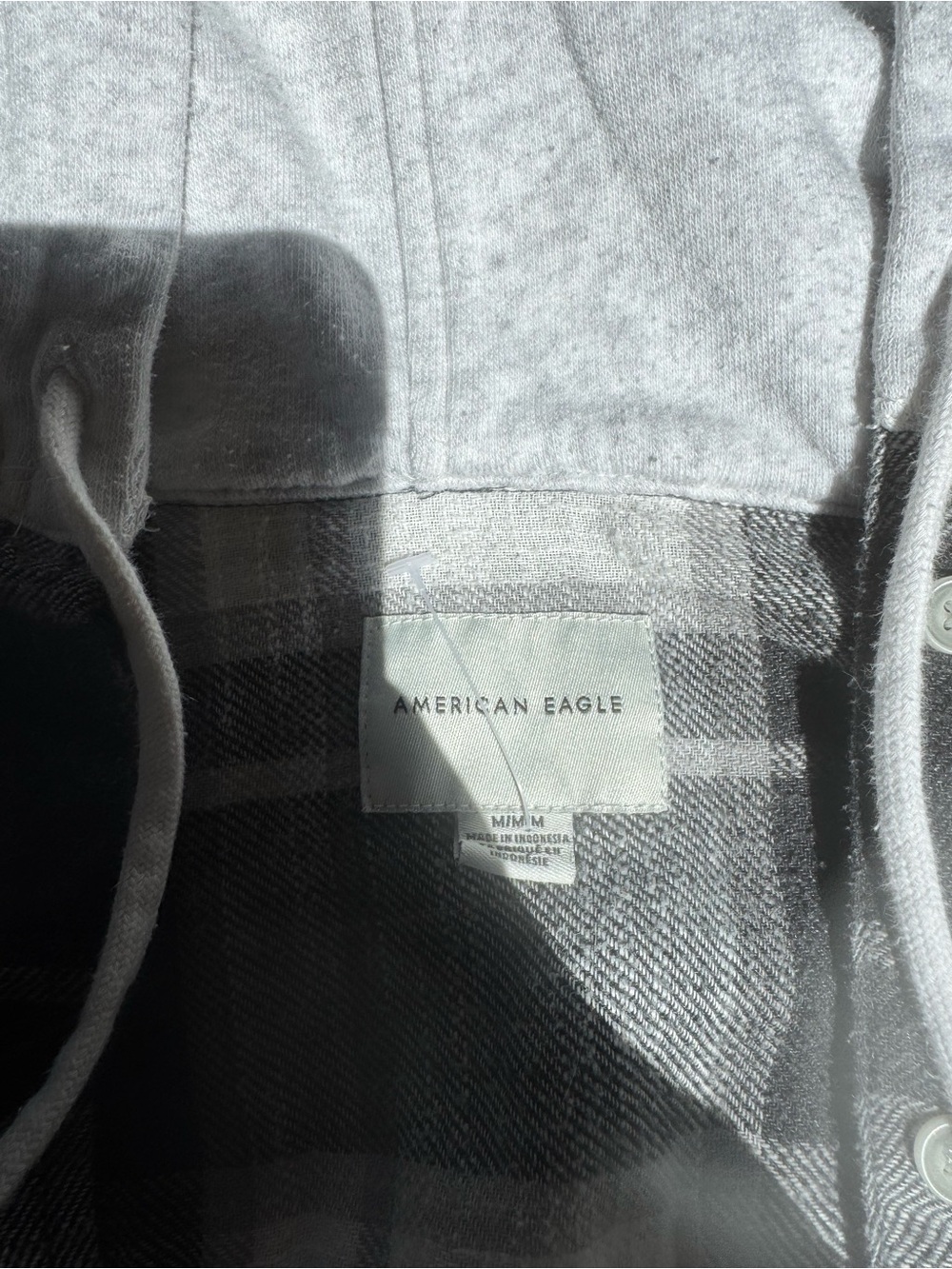 American Eagle Gray and White Plaid Hooded Shirt - Picture 2 of 2